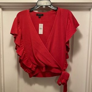Ann Taylor NWT cropped wrap dark pink sweater, S